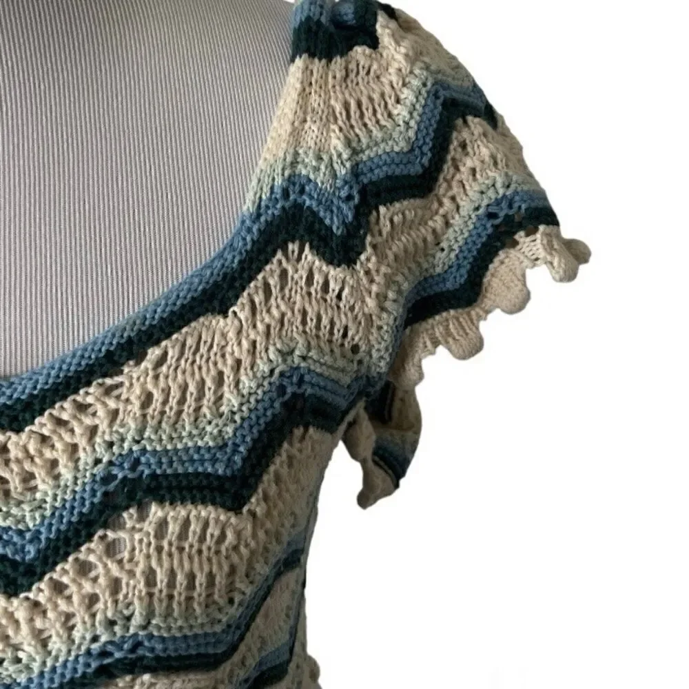 Zara Blue Wave Crochet Knit Top size M - Picture 6 of 7